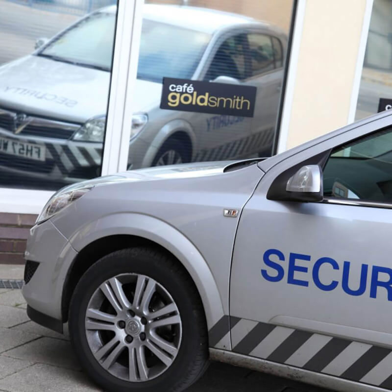 Security car parked outside premises