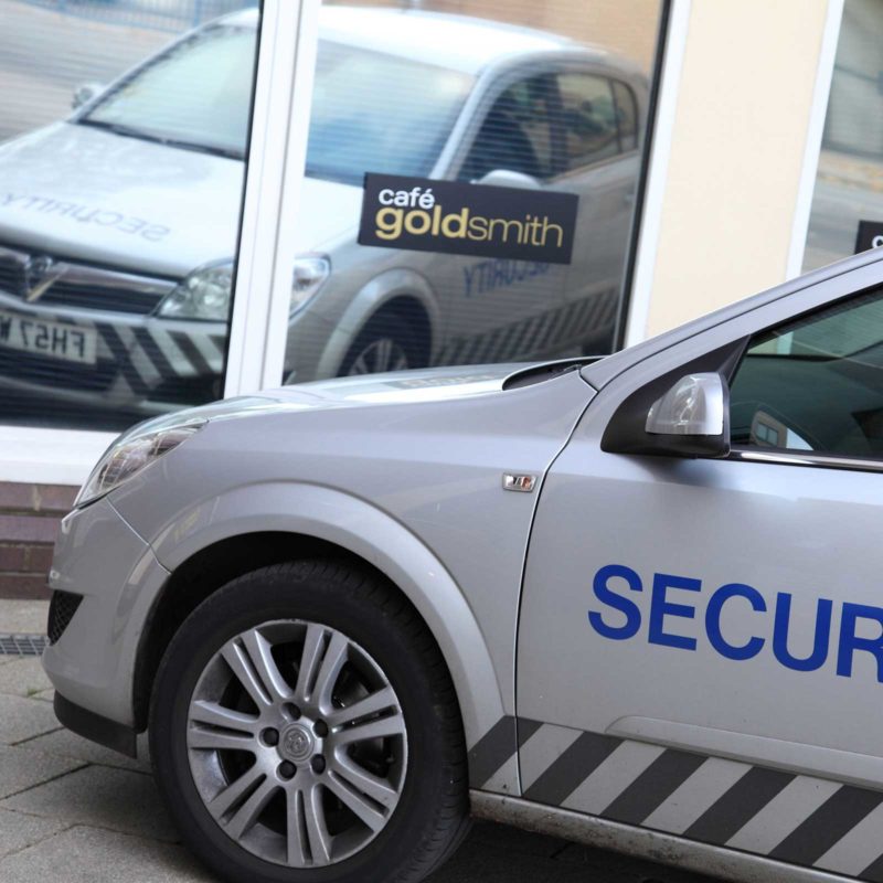 Security car parked outside premises